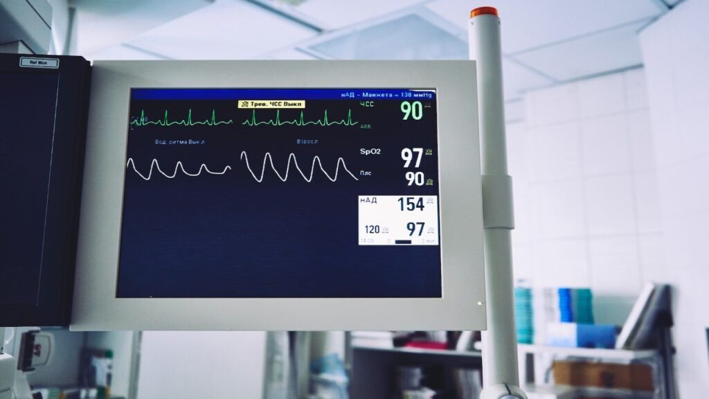 Medical machine showing heart rate